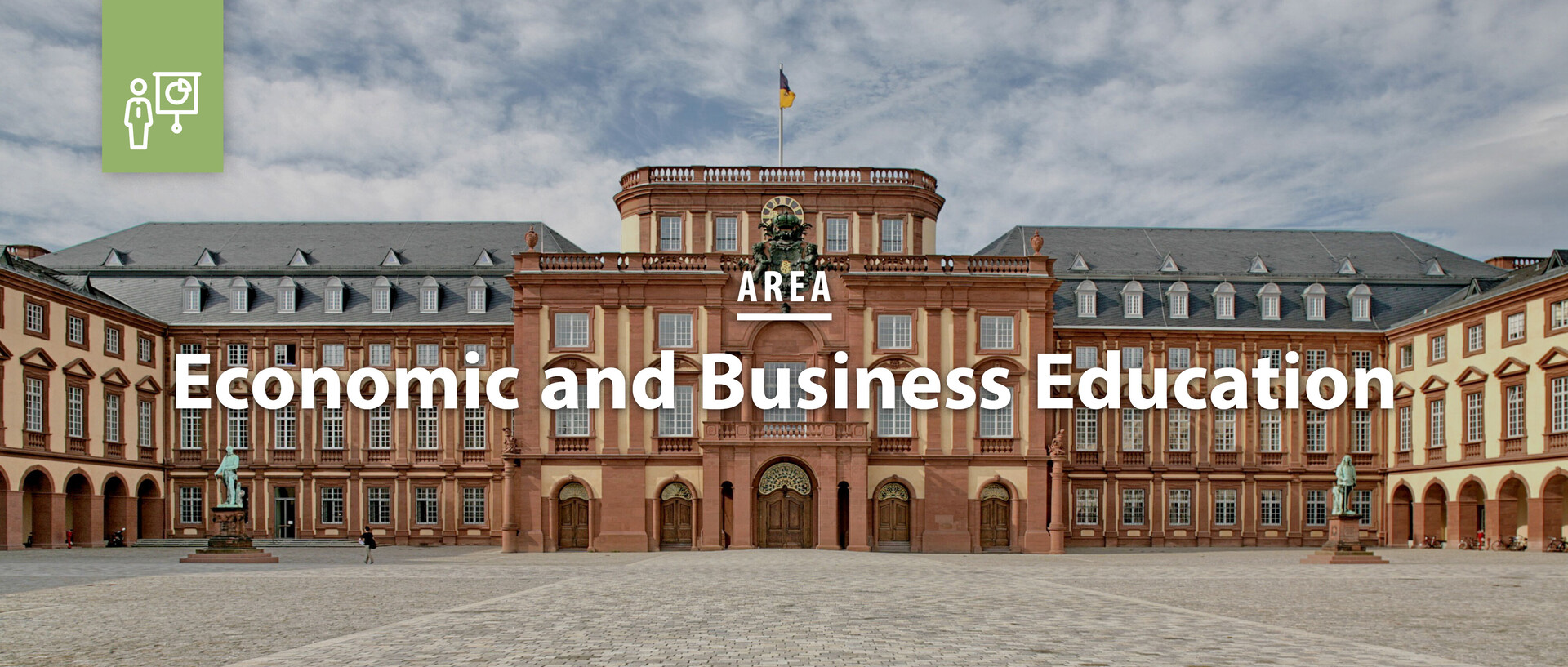Mannheimer Schloss und Schriftzug "Area Economic and Business Education"